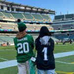 Charles Melton Instagram - I had the best weekend with family and friends watching the eagles get another W!!! Thank you Brian, Jess and @philadelphiaeagles FOR THIS AMAZING EXPERIENCE & for letting me lead the fight song! FLY EAGLES FLY 🦅