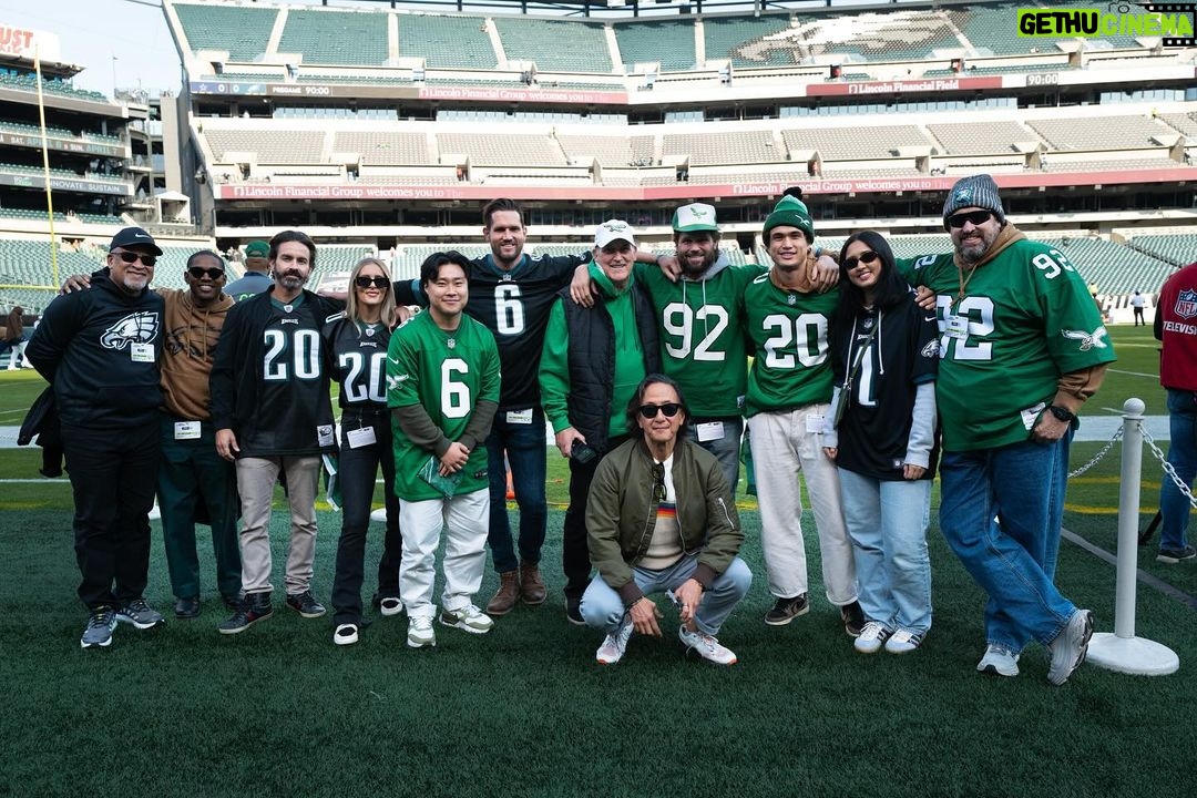 Charles Melton Instagram - I had the best weekend with family and friends watching the eagles get another W!!! Thank you Brian, Jess and @philadelphiaeagles FOR THIS AMAZING EXPERIENCE & for letting me lead the fight song! FLY EAGLES FLY 🦅