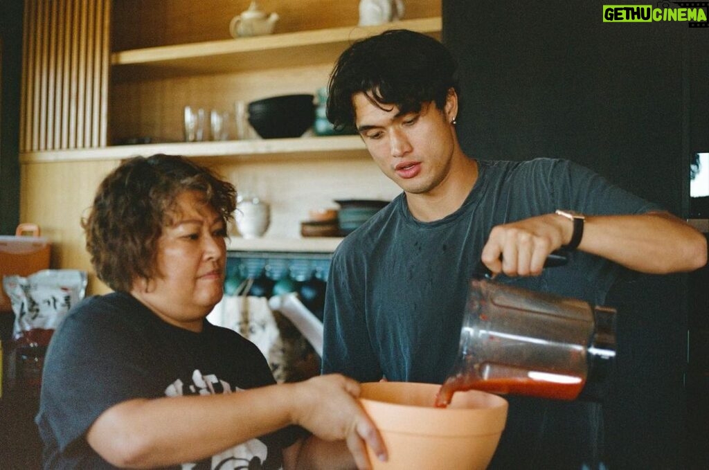 Charles Melton Instagram - making kimchi with mom