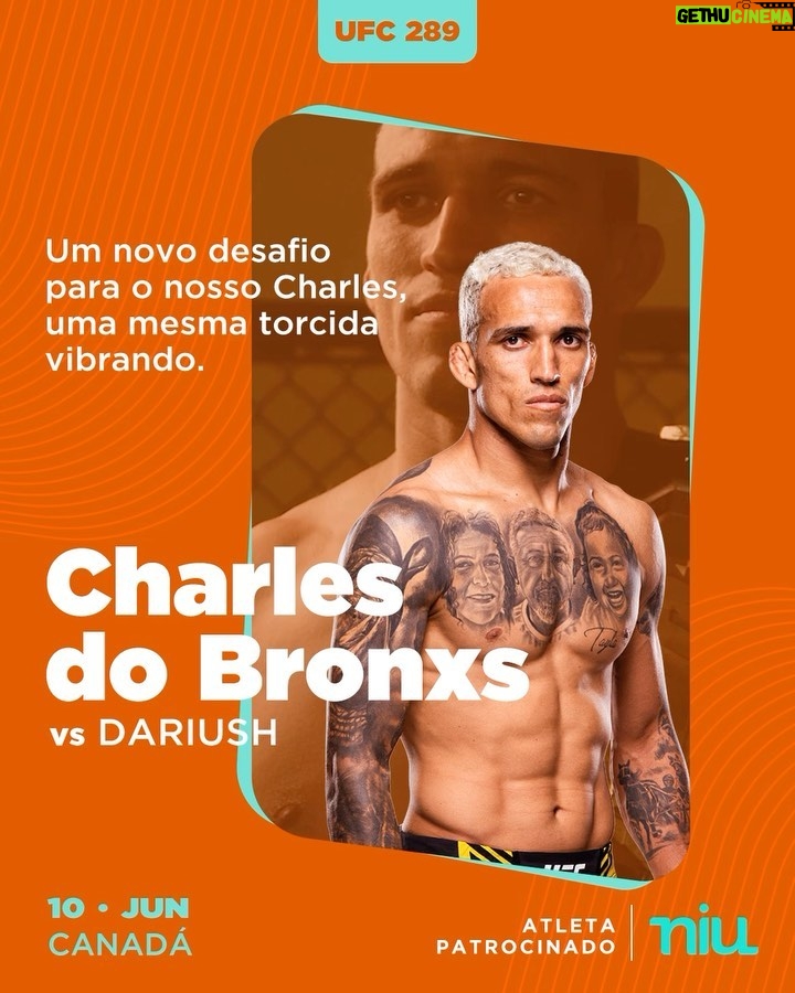 Charles Oliveira Instagram - Família, vocês não podem perder o meu próximo confronto com o canadense Beneil Dariush pela UFC 289. Essa luta promete muita emoção! A transmissão começa às 21h, no dia 10/6, no UFC Fight Pass ou Pay Per View, mas a torcida NIU já tá ligada o dia inteiro. 🥊🧡 Vamos pra cima! Uma nova disputa começa com NIU. 🏆