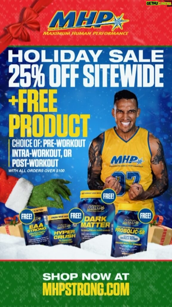 Charles Oliveira Instagram - Happy Holidays from me & @mhp_strong Check out our Holiday Sale where everything is 25% off site-wide! Plus we are giving away a FREE product with any purchase of $100 or more. Including my favorite protein PROBOLIC-SR and post- workout DARK MATTER. Or you can choose EAA STRONG or HYPER CRUSH. The holidays are here, celebrate with MHP STRONG 💪 #MHPSTRONG #TeamMHP #IAMStrong Official MHP®