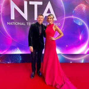 Charlotte Hawkins Instagram - At the @officialntas! 🙌 Always a special night getting to celebrate the very best on TV. Thanks to @benshephardofficial for escorting me down the red carpet (& not treading on my dress too many times.. 🤣). Special mention to @carolinecastigliano for the dress, @latelitajewellery for the jewellery, @kkelsing1 for the hair & make-up, & styling @debbiedresses @hollyslater. Trying to be good & not have a late one  as I’ll be up at 2.45am for @gmb… see you tomorrow! ⏰😁 #ntas #nationaltelevsionawards #gmb #goodmorningbritain