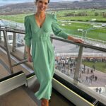 Charlotte Hawkins Instagram - Back at Cheltenham! Great to be there for Festival Trials Day, brilliant racing & nothing like being able to celebrate a win - well done Michael Wainwright with Ga Law! 🏇🥂👏👏👏 Dress @beulahlondon Jewellery @boodles Headband @lisa_von_hallwyl Coat & Boots @hollandcooperclothing @cheltenhamraces #cheltenham #racing #horseracing #racingstyle #racingfashion #boodles #festivaltrialsday