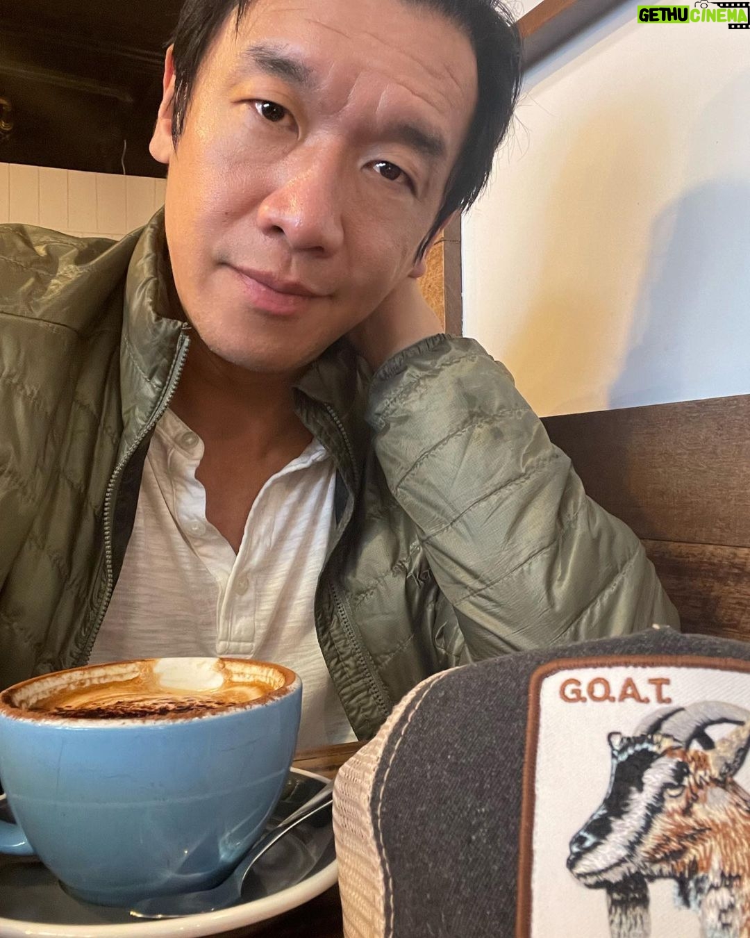 Chin Han Instagram - A certain Je Ne Sais Quoi this morning #cappucino #alpacino #rhymingmood #goat #haveagoodweekend my friends