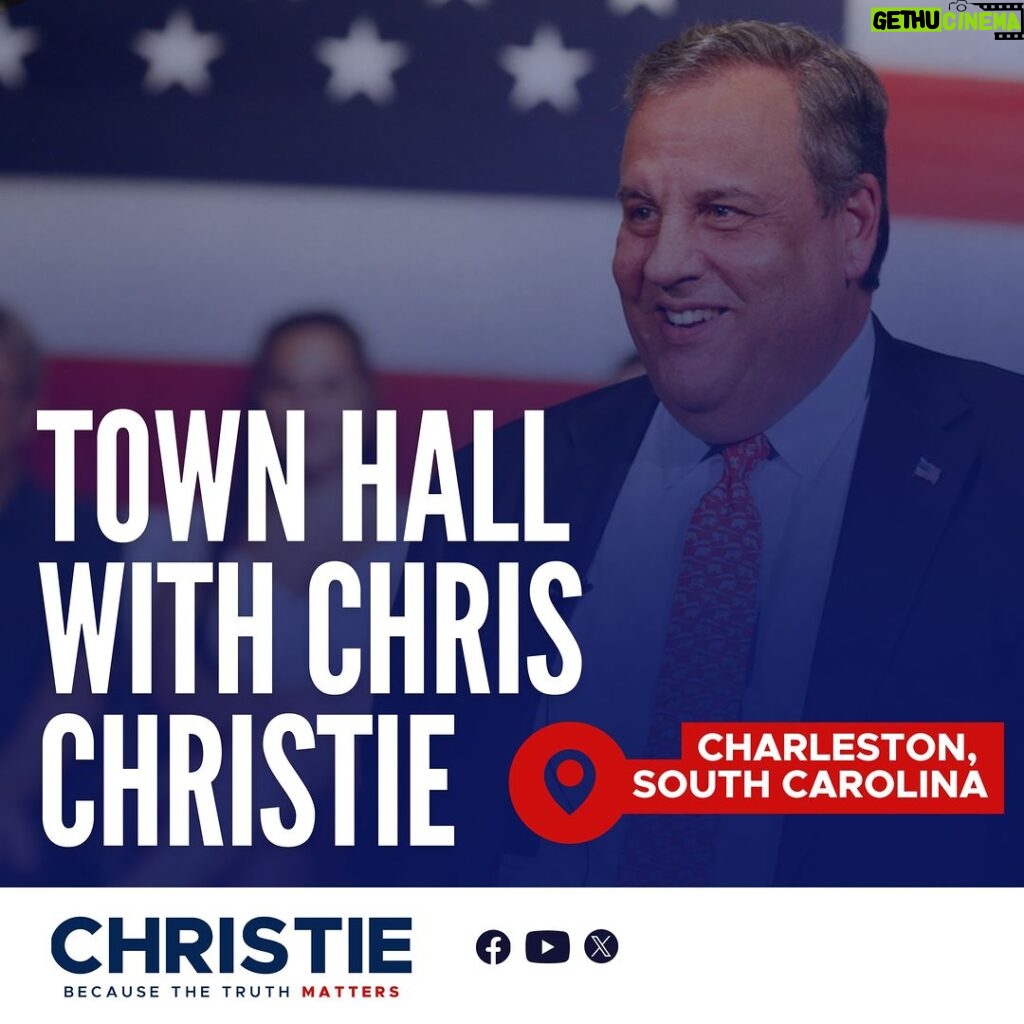 Chris Christie Instagram - TONIGHT: We’re back in South Carolina for a town hall. Don’t miss out on the fun. If you’re in Charleston, come join us: https://bit.ly/45DR4oY Or tune in live at 6:00 PM ET.