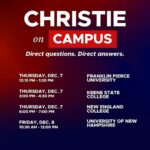 Chris Christie Instagram - Tired of the political BS and phony politicians? Then come and get real answers to your questions this week at a “Christie on Campus” town hall event. Direct questions. Direct answers. RSVP at ChrisChristie.com/Events
