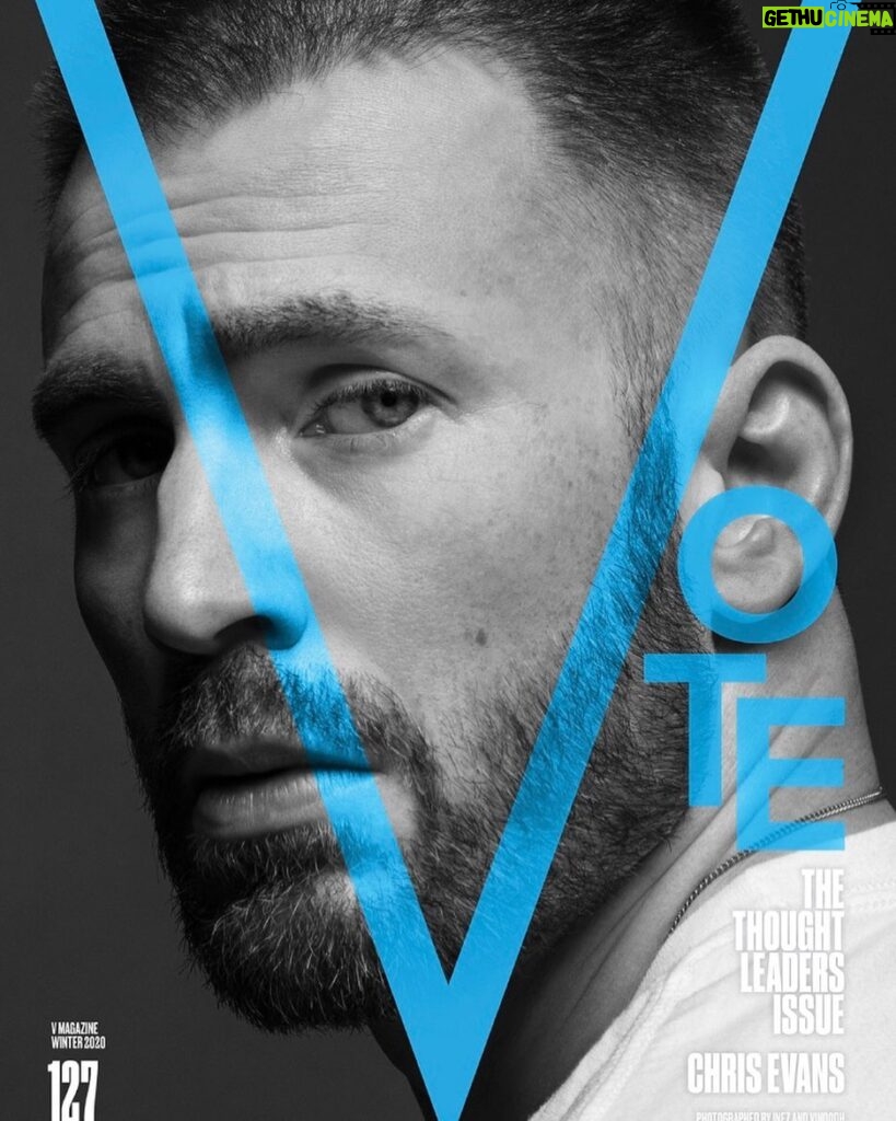 Chris Evans Instagram - Honored to be on the cover V127: The Thought Leaders Issue. “I think we are on the cusp of a really motivated, driven generation of young people who are very awake and connected. It’s such a platitude, but they really are the future. It’s always the students, isn’t it? Whether it was the civil rights in the ‘60s or today, it’s always young people [working toward change]. With every younger generation, they care less and less about the archaic social norms that people before them are trying to preserve. Now, more than ever, young people are involved in shaping the political and social landscape. It really is like a potter’s wheel and these young voices are molding our future.’ Photo by @inezandvinoodh Interview by @owenmyers BE HEARD! VOTE!!! @plus1vote @vmagazine