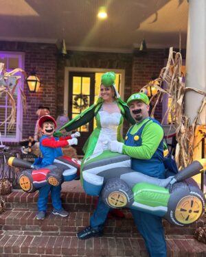 Chris Kirkpatrick Instagram - Another amazing and fun Halloween in the books! Thanks to Nash for coming up with this year’s theme of #mariobros ! How my wife still made yoshi hot is beyond me!#beautifulyoshi