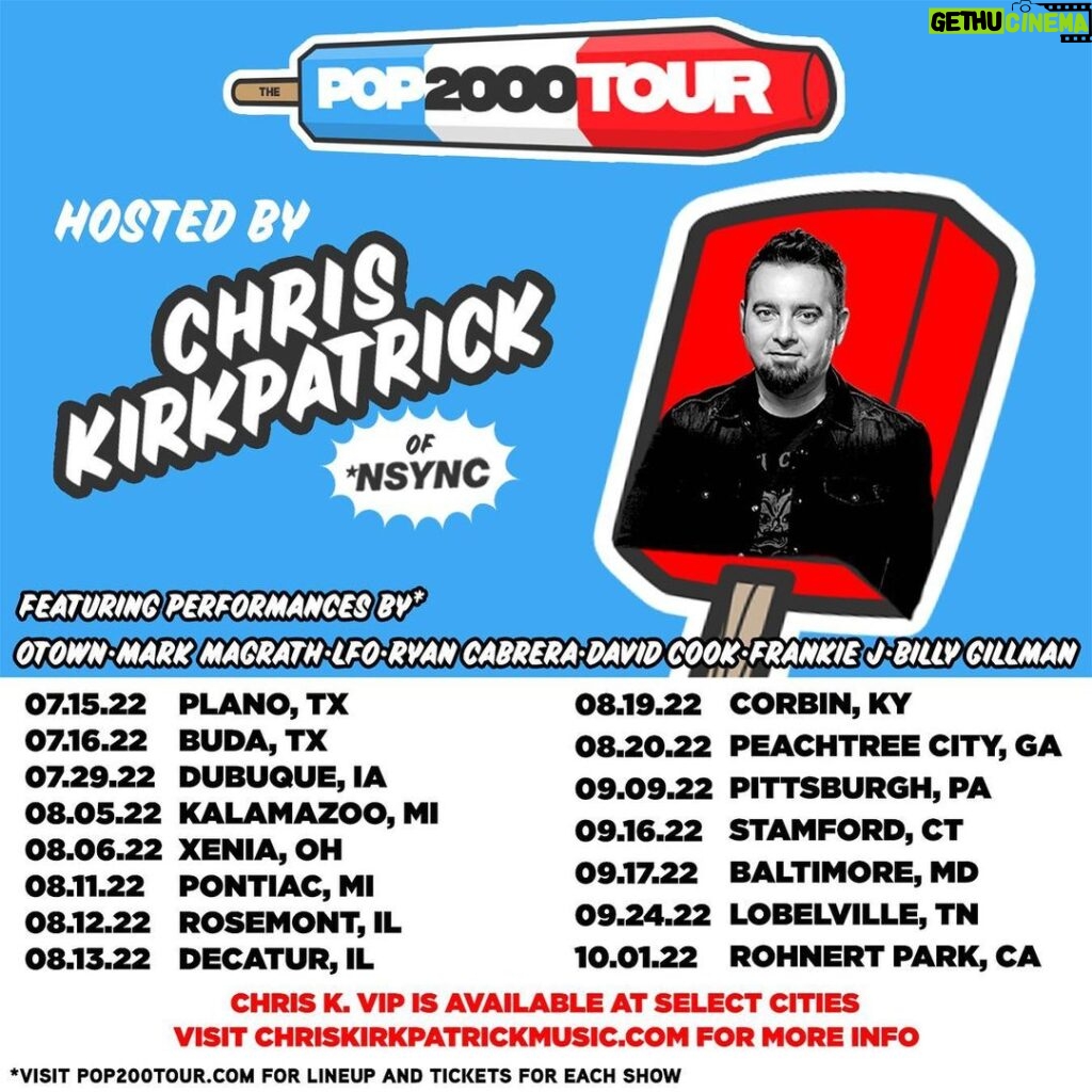 Chris Kirkpatrick Instagram - We just added more cities! Who is coming out to see the Pop 2000 shows? Up next is Texas! If you want to hang out with me before the show, VIP is available at select cities! Link in bio.