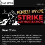 Chris Lamica Instagram – I am honored to have spent so many days walking the line and standing arm by arm with my brethren… fighting not only for the future of our profession, but of the industry as a whole. 

It’s amazing what can be accomplished when workers and people from all walks of life come together, in unity, and with a vision for a better, and more just, future. And DON’T BACK DOWN.

We are at a pivotal time in history, with the greed of industries across the country are decimating the working class. Often seeming like a David vs Goliath battle that never can be won by David. But remember… you are worthy of getting what you rightfully deserve. And in this time of unprecedented corporate greed, we met it, head on, with an unprecedented show of worker response and force.

Together, people and unions across the country, from all professions and backgrounds, can help fight for a change that can create a fairer and more democratic world. One based on the principles of love, solidarity, empathy, respect, equality, and compassion. 

I am grateful of my union, @sagaftra — and with immense amount of pride, and humility, I say…. I am an actor!

—————

In slide two –  one of the most memorable experiences… I met the Screen Actor Guild’s FIRST female President, Kathleen Nolan, and got to talk at length to her and her son @spencergarrett1 – she was and is such an inspiring human, whose lifelong commitment to the profession and Union cannot be overstated. Oh, and she gives the sweetest hugs!

—————

And the most meaningful experience…. my mom and dad, who are not attached to the union or profession in any way, drove across many state lines to be protest with me, and for me. It brings tears to my eyes writing this, as it is a moment of love and support that goes beyond words, and into action. Their unconditional love throughout means the world 🌎 ❤️ 

—————

And to the hundreds (honestly, maybe thousands) of others I had the pleasure to meet and get to know on the line and along the way… our hard work paid off! And I hope “when you wish upon a star” that all your wishes and dreams come true ❤️ SAG-AFTRA