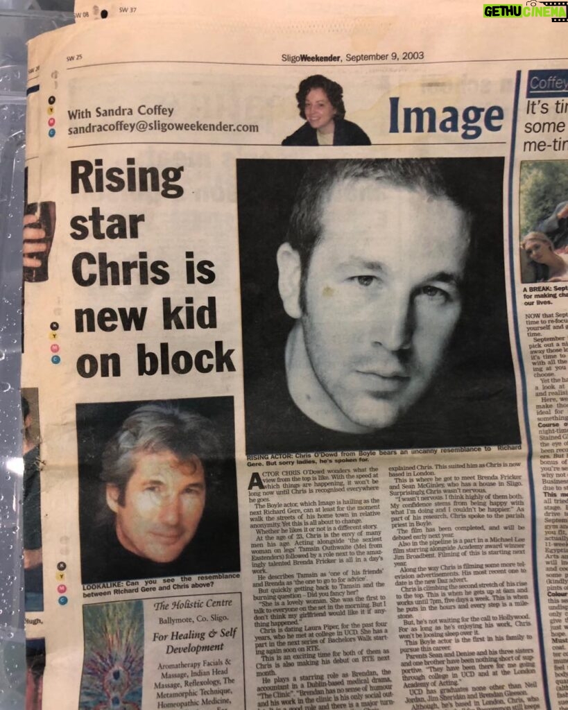 Chris O'Dowd Instagram - In storage unit, where I basically live now, came across this old clipping. That’s right, the old me is the new Richard Gere.