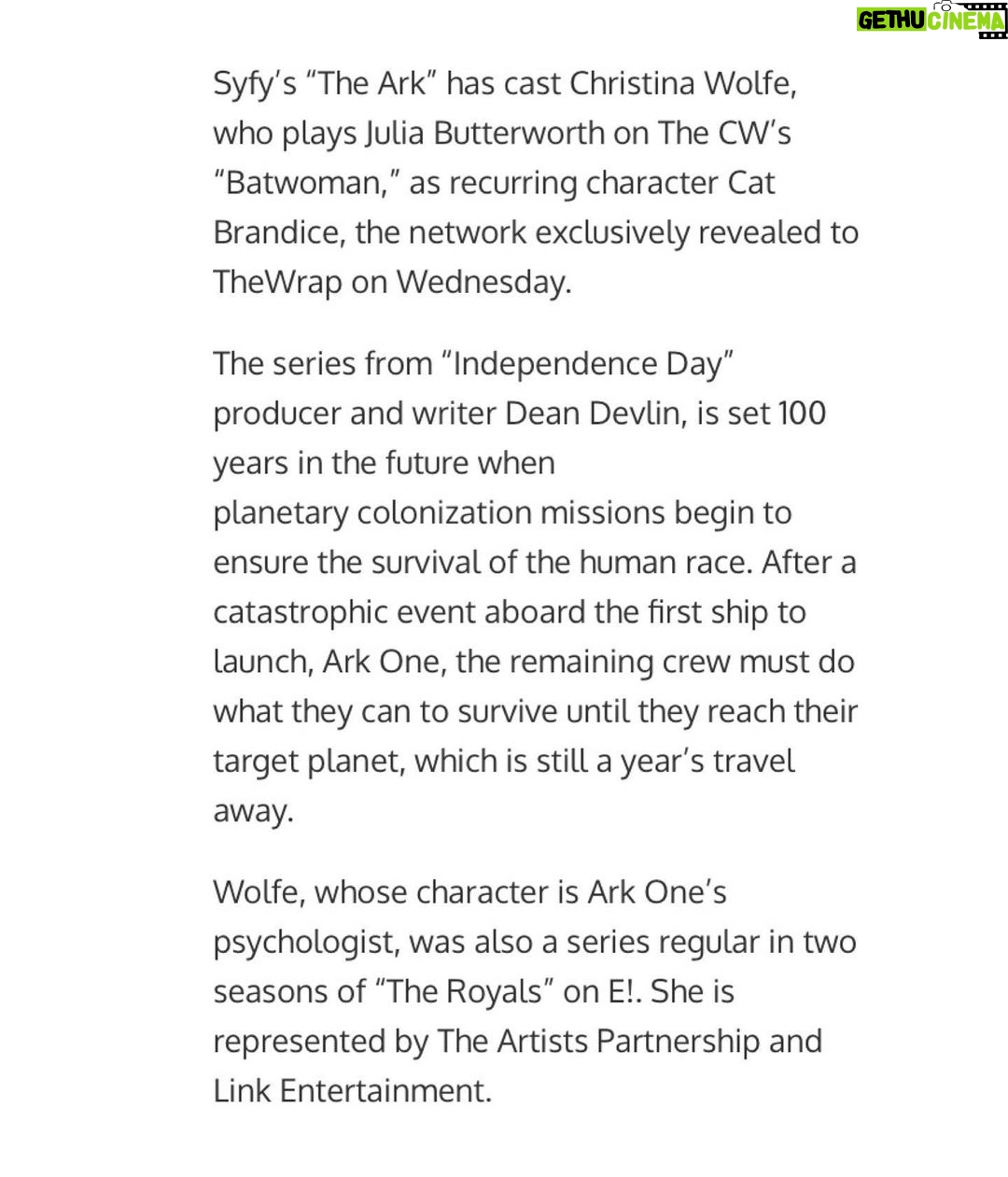 Christina Wolfe Instagram - Excited for this new adventure 🎬 #TheArk #DeanDevlin @syfy @thewrap