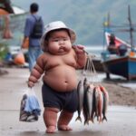 Christine Nguyen Instagram - This image just makes me chuckle. I honestly wish this was a real kid because because it's beyond #cute. I see "Yes Chef!" in his future. 😏 But probably a manipulated pic. The right arm doesn't match the left. 🤔