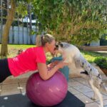 Clara de Sousa Instagram - Prancha ventral na bola, a dois, com @lucky.blue.eyes . A ganhar músculo 😅🐾💪 📸 @ritasantos_personal_trainer