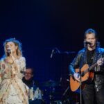 Clare Bowen Instagram - @clarembee in @magnoliapearlclothing & @brandonrobertyoung in @allsaints at the @theryman for the #NashvilleReunionTour. 🖤 Thank you for the most beautiful night. 🤍 📷 @catherinepowell #NashvilleReunionTour #clarebowen #brandonrobertyoung #bowenyoung #rymanauditorium #nashville #americana #love #magnoliapearl #allsaints #takamine #shure #duo #watertowine #us #motherchurch #soldout #kiss #leather #europeancotton #lagenlook #mori #maninblack Ryman Auditorium