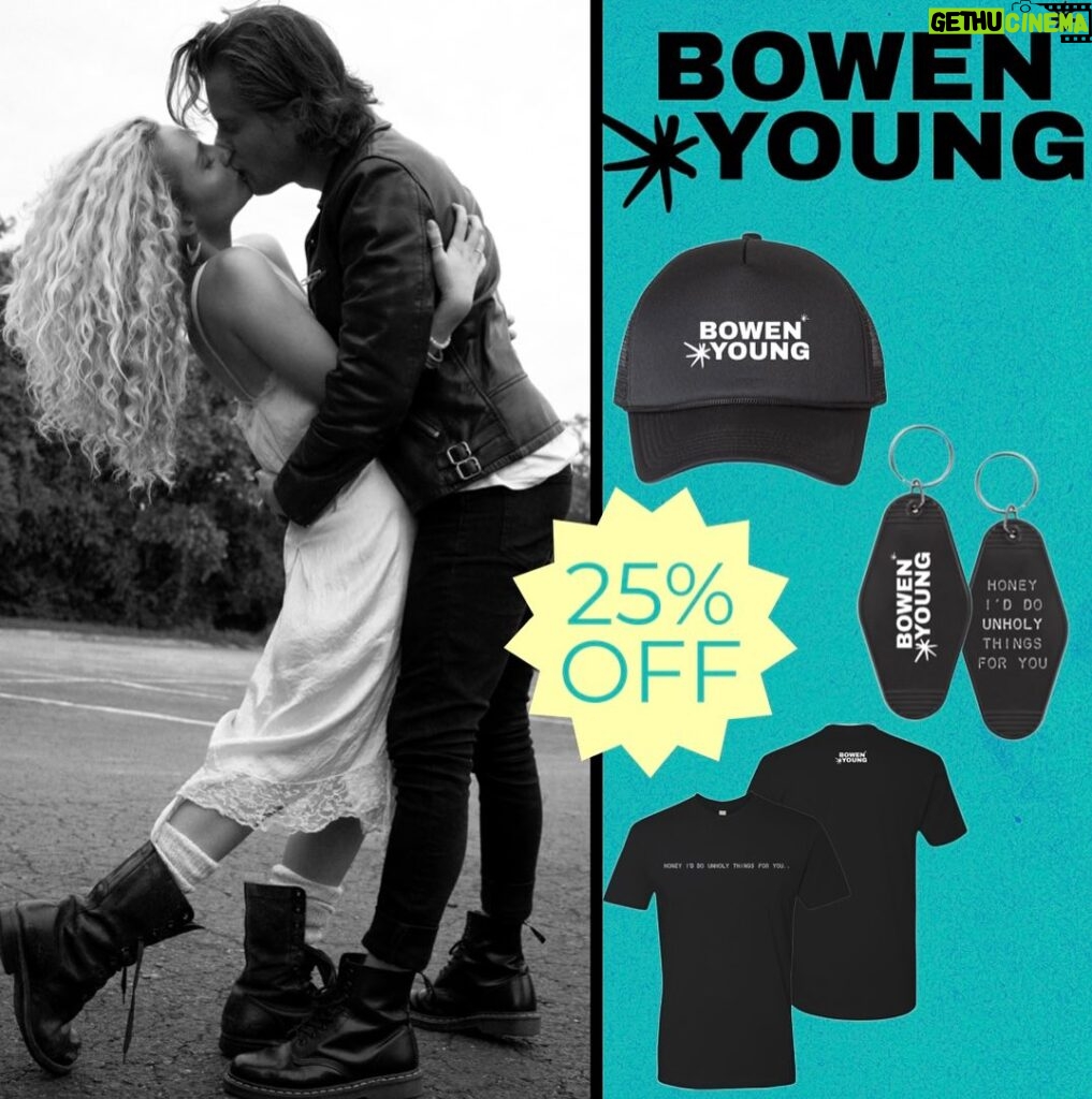 Clare Bowen Instagram - 🖤BLACK FRIDAY SALE TODAY!🖤 25% off all merch! 🤍✨ Visit bowen-young.colortestmerch.com for info. Sale ends Tuesday. 💕✨ #blackfridaysale #merch #bowenyoung #blackfriday #sale #truckerhat #hat #keychain #tshirt Nashville, Tennessee
