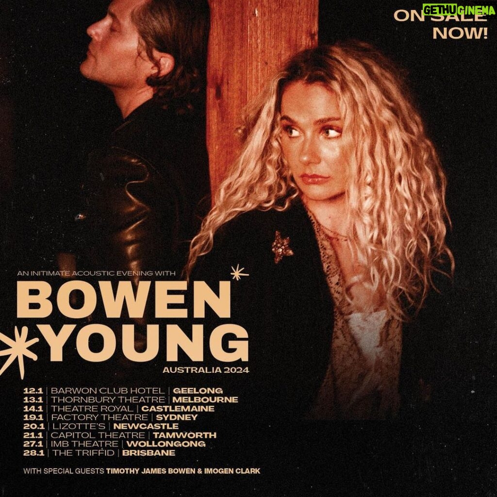 Clare Bowen Instagram - 🌈AUSTRALIA!🌈 ON SALE NOW! 🎟️✨ Go get your tickets for our January tour with @timothyjamesbowen & @imogenclarkmusic here 👉🏼✨ bowenyoung.com. #bowenyoung #bowenyoungtour #australia #australiantour #americana #clarebowen #brandonrobertyoung #timothyjamesbowen #imogenclark #tour Australia