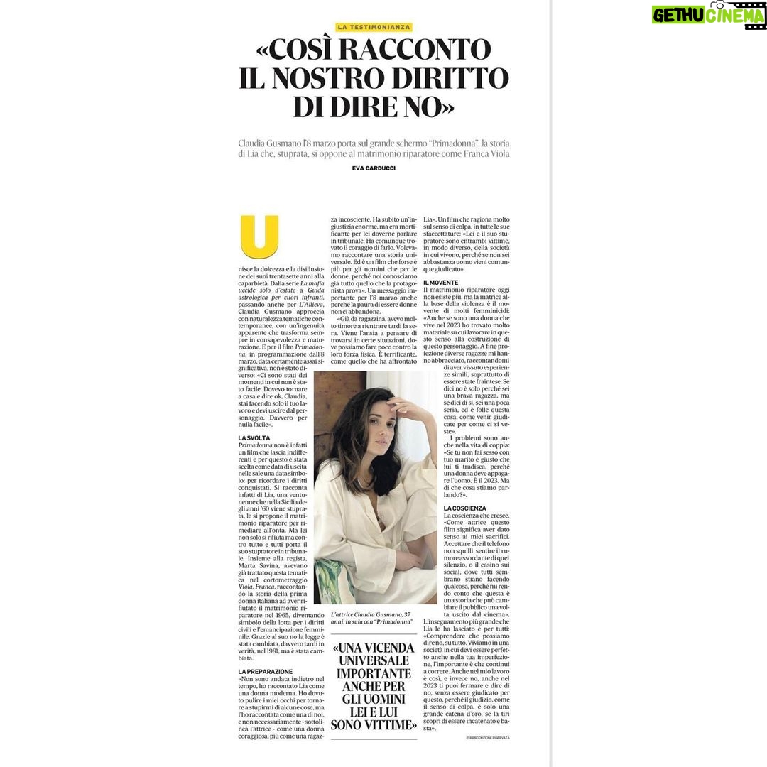 Claudia Gusmano Instagram - ❤️ Intervista di Eva Carducci @theevesapple Molto donna in edicola con @ilmessagero.it @ilmattino.it @ilgazzettino.it @corriereadriatico.it @quotidianodipuglia Press @andreasmercante @edoardoa Ph @fabia_rodi Primadonna di Marta Savina dall’8 Marzo al cinema! Prodotto da @caprientertainment in coproduzione Italia-Francia con #MedsetFilm, in associazione con @tenderstories_, in collaborazione con @rai_cinema, @visionfilmdistribution, @skyitalia ed è distribuito da @europictures_.