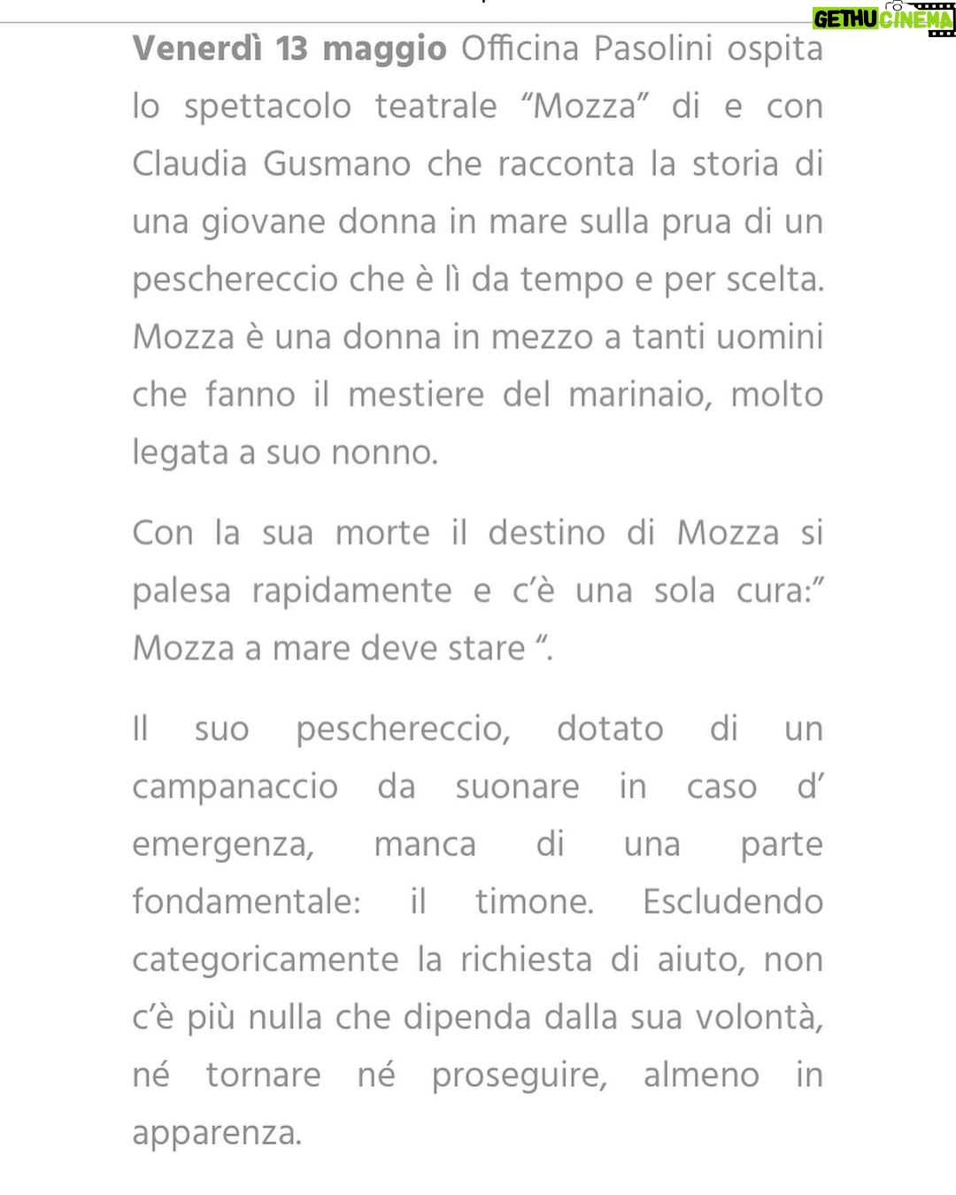Claudia Gusmano - 0.9K Likes - Con un sacco di gioia torno a Roma con il mio monologo “Mozza” il 13 Maggio alle h 21 da Officina delle arti Pier Paolo Pasolini nel bellissimo teatro Eduardo De Filippo. L’evento sarà gratuito ma bisognerà assolutamente prenotare. TROVATE IL LINK IN BIO. Spargete la voce. Vi aspettiamo! ❤️💪🏼