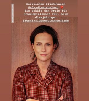Claudia Michelsen Instagram - VIELEN VIELEN DANK 🙏🏼✨@festivaldesdeutschenfilms✨. @schlag_agentur @steinfeld_pr  c/o @mirjam_knickriem