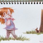 Clio Chiang Instagram - Bothering the bunny. #toddlerlife #bunny #copic #sketch #coloredpencil