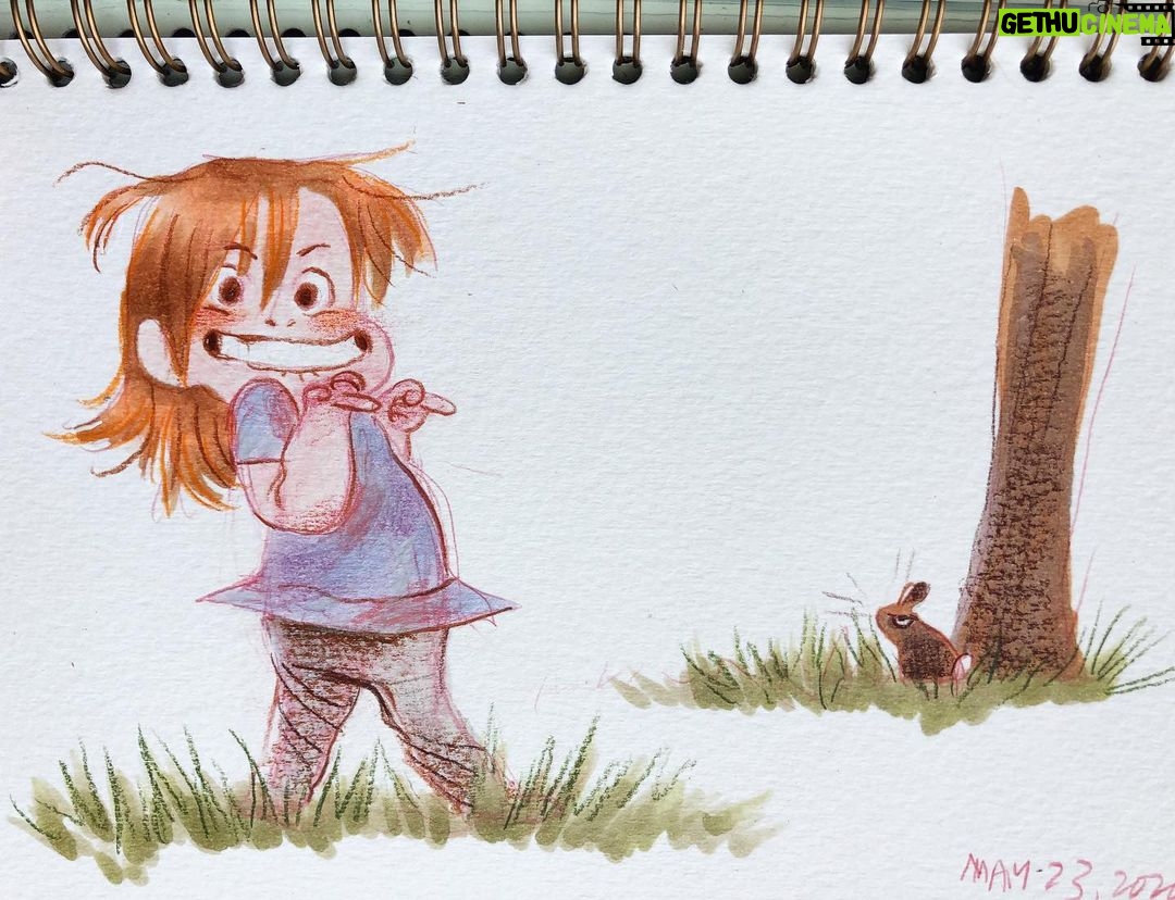 Clio Chiang - 1K Likes - Bothering the bunny. #toddlerlife #bunny #copic #sketch #coloredpencil
