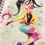 Clio Chiang Instagram - Jubilee! Saw some chonky sneakers and had to draw her in them. Thank you to @mosseryco for sponsoring me this month! I’ve been using their sketchbooks for over a year and it’s my preferred paper to take any mixed media lately. If you want one for yourself, head over to the link on my profile or use CLIOBABLIO15 for 15% off your own sketchbook. #mossery #withmossery #ink #colerase #pastel #jubilee #xmen