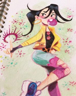 Clio Chiang Instagram - Jubilee! Saw some chonky sneakers and had to draw her in them. Thank you to @mosseryco for sponsoring me this month! I’ve been using their sketchbooks for over a year and it’s my preferred paper to take any mixed media lately. If you want one for yourself, head over to the link on my profile or use CLIOBABLIO15 for 15% off your own sketchbook. #mossery #withmossery #ink #colerase #pastel #jubilee #xmen