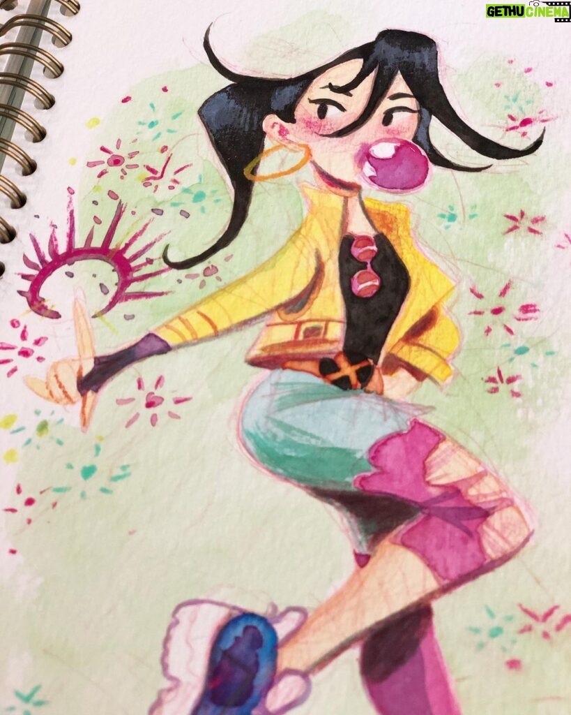 Clio Chiang Instagram - Jubilee! Saw some chonky sneakers and had to draw her in them. Thank you to @mosseryco for sponsoring me this month! I’ve been using their sketchbooks for over a year and it’s my preferred paper to take any mixed media lately. If you want one for yourself, head over to the link on my profile or use CLIOBABLIO15 for 15% off your own sketchbook. #mossery #withmossery #ink #colerase #pastel #jubilee #xmen