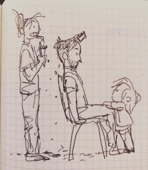 Clio Chiang Instagram - Day 28: gave Joe a haircut today. He said it wasn’t as bad as he thought it would be... Success!! Also, slooowly working on my six fanarts. #isolation #isolationcreation #auuuugh
