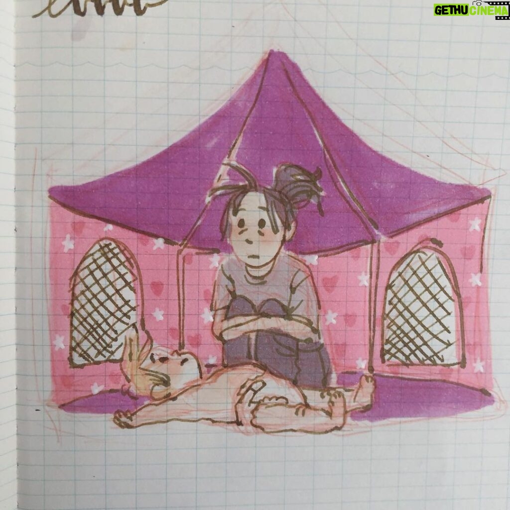Clio Chiang Instagram - Day 11? 12? My toddler keeps farting in this plastic tent and making us sit in it with her. . . . #parentlife #toddlerlife #ink #copic #marker #farts #isolation