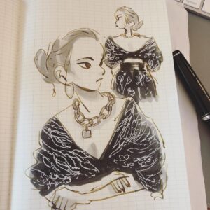 Clio Chiang Instagram - McQueen exploded cocoon sleeve dress.
.
.
.
#mcqueen #dress #ink #inksketch #iroshizuku #pilotfalcon #copic