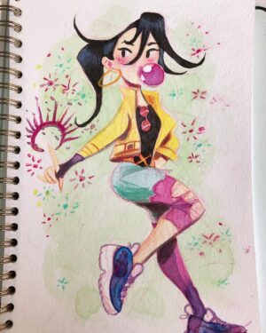 Clio Chiang Instagram - Jubilee! Saw some chonky sneakers and had to draw her in them. Thank you to @mosseryco for sponsoring me this month! I’ve been using their sketchbooks for over a year and it’s my preferred paper to take any mixed media lately. If you want one for yourself, head over to the link on my profile or use CLIOBABLIO15 for 15% off your own sketchbook. #mossery #withmossery #ink #colerase #pastel #jubilee #xmen