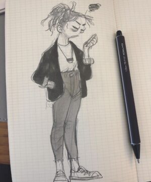 Clio Chiang Instagram - Feeling like a corpse today bc my toddler has been having multiple night wake-ups. I do like my outfit today...You can always dress up a corpse nicely. .
.
.
#ootd #graphite #pencil #copic #marker #sketch #momlife