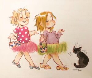 Clio Chiang Instagram - Olive and her bff out on the town (our living room). Have a safe & hunkered down holiday, everyone!! #copics #pastel #sketch #toddlerlife
