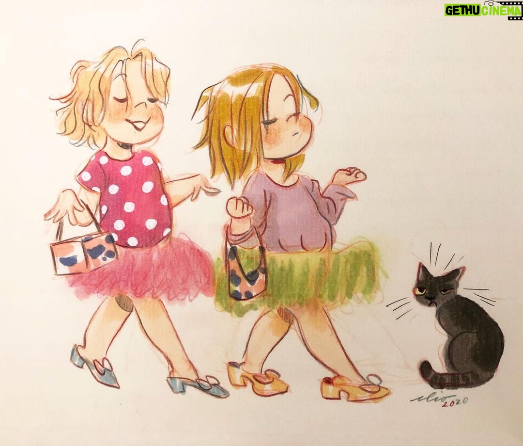 Clio Chiang - 1.1K Likes - Olive and her bff out on the town (our living room). Have a safe & hunkered down holiday, everyone!! #copics #pastel #sketch #toddlerlife