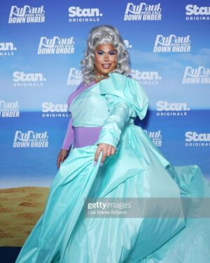 Coco Jumbo Instagram - This is the only time I won’t be ready for a photo!! Oh well I still felt amazing living my best pastel life at the Drag Race Down Under season 2 Premiere 💜

💇‍♀️ @wigsbyvanity styled by @thedominiquetopp 
👗- @kirstendamned 
💅- @sj.nails.studio