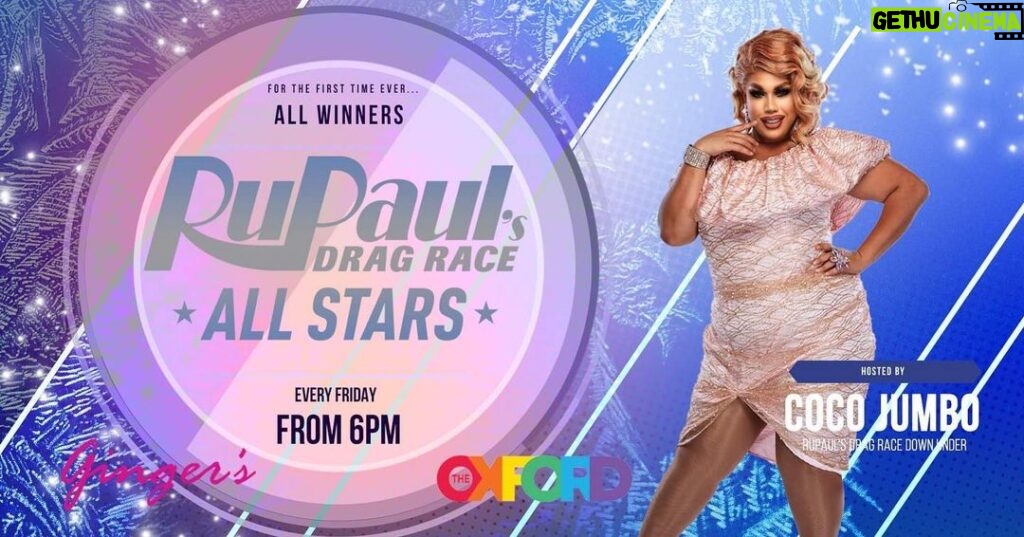 Coco Jumbo Instagram - Excited to announce that I’ll be hosting the @gingers_theoxford viewing party for @rupaulsdragrace #allstarsallwinners every Friday night from 6pm! 💜🏁