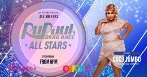 Coco Jumbo Instagram - Excited to announce that I’ll be hosting the @gingers_theoxford viewing party for @rupaulsdragrace #allstarsallwinners every Friday night from 6pm! 💜🏁