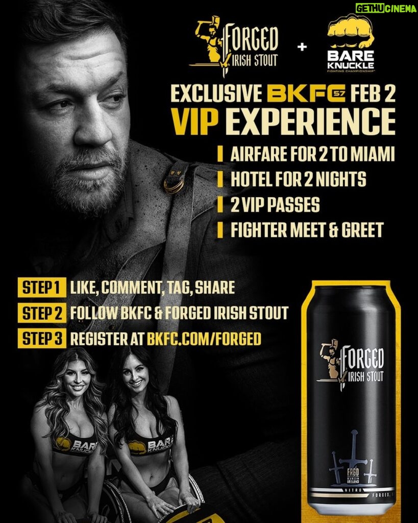Conor McGregor Instagram - 🚨 @ForgedIrishStout BKFC 57 VIP GIVEAWAY 🚨Tag who you are bringing in the comments and get ready for a Bare Knuckle Showdown Feb 2! 🍻🇮🇪 Step 1: LIKE, COMMENT, TAG A FRIEND, SHARE! Step 2: FOLLOW @ForgedIrishStout & @BareKnuckleFC Step 3: Register at www.BKFC.com/FORGED [ Like, Comment, Share, & Register at BKFC.com/FORGED - LINK IN BIO 🔗 ]