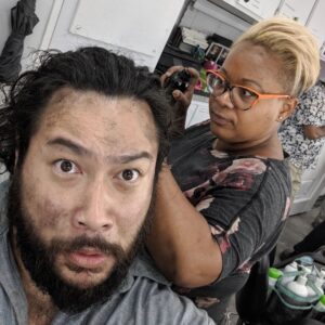 Cooper Andrews Instagram - Game face, GAME FACE!!! @iamtiffony six years in your chair and I don't think there was a single day that we DIDN'T have a laughing fit.  Thank you for making sure Jerry's hair didn't end up looking like Friar Tuck (I legit suggested this and she said, "Are you SURE?") 🤣🤣🤣🤣🤣

#FlyingHairDontCare
#TheWalkingDead