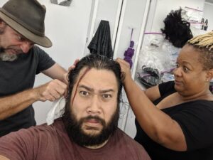 Cooper Andrews Instagram - Game face, GAME FACE!!! @iamtiffony six years in your chair and I don't think there was a single day that we DIDN'T have a laughing fit.  Thank you for making sure Jerry's hair didn't end up looking like Friar Tuck (I legit suggested this and she said, "Are you SURE?") 🤣🤣🤣🤣🤣

#FlyingHairDontCare
#TheWalkingDead