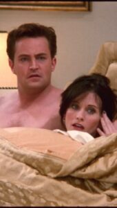 Courteney Cox Instagram - I am so grateful for every moment I had with you Matty and I miss you every day. When you work with someone as closely as I did with Matthew, there are thousands of moments I wish I could share. For now here’s one of my favorites. To give a little backstory, Chandler and Monica were supposed to have a one night fling in London. But because of the audience’s reaction, it became the beginning of their love story. In this scene, before we started rolling, he whispered a funny line for me to say. He often did things like that. He was funny and he was kind. 🤍🕊️