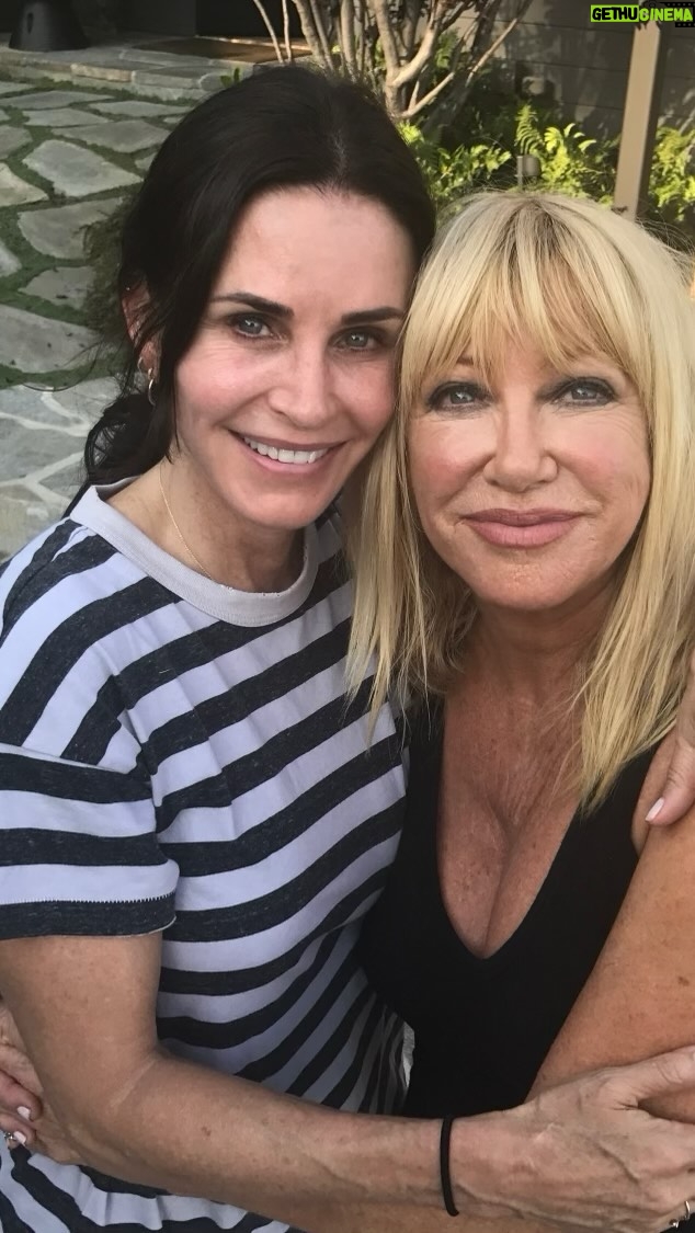 Courteney Cox Instagram - Today 76 years ago a wonderful human was born. Sadly yesterday, she passed away. Rest in peace my beautiful friend Suzanne. Here is Suzanne with me, doing what she loved most.. having fun! My heart goes out to Alan and the family.