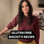 Courteney Cox Instagram - I don’t know what happened to me but I got real serious about these biscottis. Biscotti Recipe (gluten free) •3 cups + 2 tablespoons flour (2 cups + 1 tablespoon gluten free flour and 1 cup + 1 tablespoon almond flour) •1 cup cane sugar •1 cup vegetable oil (i.e. Wesson) •3/4 bag of really good chocolate chips •1 teaspoon baking soda •1 tablespoon of vanilla (I use the Madagascar vanilla bean syrup) •3 eggs •2-3 shakes of course sea salt •1/2 cup sugar and 1 teaspoon cinnamon to sprinkle on top before baking Preheat oven to 350. Mix all ingredients in a bowl. Take a rectangular baking sheet with lip and make 3 loafs 3” wide using the width of the pan. Sprinkle cinnamon sugar mixture over top. Bake roughly 20 mins or until the cookies are golden brown. Remove from oven, let cool 5 minutes and then cut the cookies on an angle. Place them on their sides and put back into oven for 10 minutes (or for 5 minutes, then turn off oven and let stay for as long as you can leave them. This is the way I do and I find that the cookies are super crispy). Thanks Julianne Phillips ♥️ #courteneycoox
