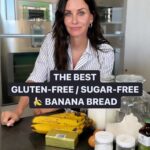 Courteney Cox Instagram – The BEST gluten-free/ sugar free (monk fruit) banana bread 

– 3-4 very ripe bananas
– 1 stick of melted salted butter
– 1 cup of 1 to 1 gluten free flour
– 1 teaspoon baking soda
– 1.5 teaspoons baking powder
– 1 teaspoon vanilla 
– 2 eggs 
– 1/3 cup monk fruit 
– 1/2 teaspoon of salt
– 1 teaspoon cinnamon 

Bake at 350 for 40 to 45 minutes. Could even be a little longer. Check the center with a toothpick or knife. 
Should come out clean.

#courteneycoox