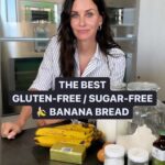 Courteney Cox Instagram - The BEST gluten-free/ sugar free (monk fruit) banana bread - 3-4 very ripe bananas - 1 stick of melted salted butter - 1 cup of 1 to 1 gluten free flour - 1 teaspoon baking soda - 1.5 teaspoons baking powder - 1 teaspoon vanilla - 2 eggs - 1/3 cup monk fruit - 1/2 teaspoon of salt - 1 teaspoon cinnamon Bake at 350 for 40 to 45 minutes. Could even be a little longer. Check the center with a toothpick or knife. Should come out clean. #courteneycoox