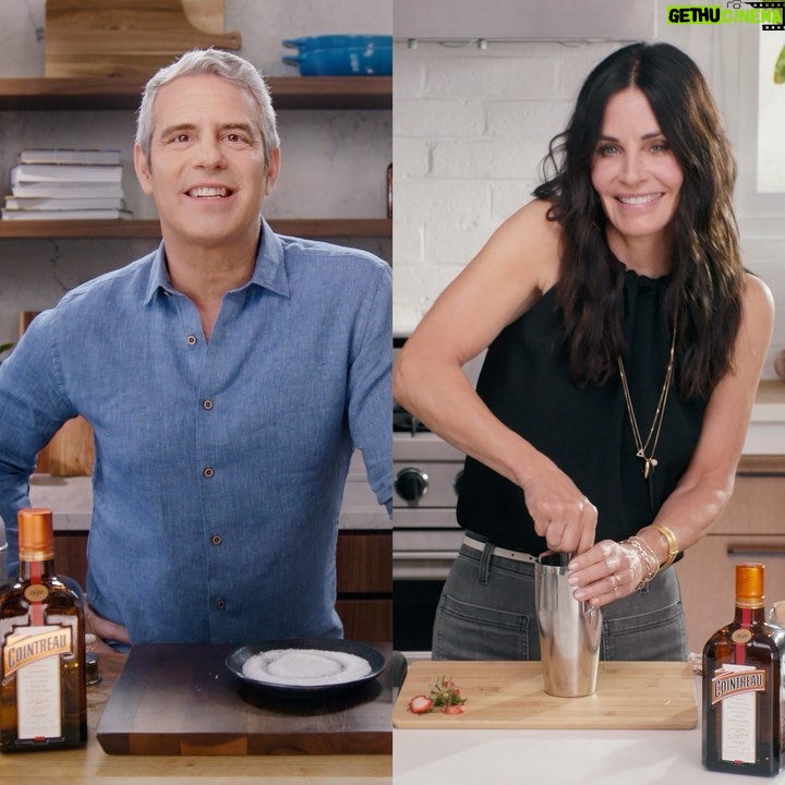 Courteney Cox Instagram - #ad When @bravoandy challenges you to The Ultimate Margarita Showdown with @cointreau_us @bonappetitmag you don’t say no. Watch me create my very own margarita on the fly with a mystery ingredient. And don’t forget to vote (for me! 😉)- it’s for a good cause! @cointreau_us will donate $100k to @indprestaurants in the winner’s name. - 1oz Cointreau - 2oz Blanco Tequila - 1oz fresh lime juice - Chopped strawberries - Rim glass with spicy sugary salt Shake with ice & enjoy! bonappetit.com/margaritaseason