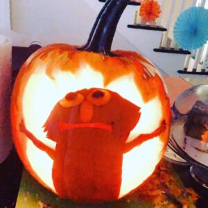 Courtney Ford Instagram - Hello. This is my 2020 pumpkin.

🎃 inspired by the original #ElmoFire pumpkin by artist @megillakitty