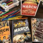 Courtney Ford Instagram - Just started Book Three yesterday as part of our social studies homeschool curriculum. Please pick up a copy if you haven’t already. March is an incredible graphic novel trilogy about the Civil Rights Movement as told first-hand by John Lewis. It is his personal story, beginning with his childhood in Alabama, all the way through meeting Dr. King, and the Civil Rights Movement of the 60’s. Pick it up and teach your kids about some #goodtrouble 📚